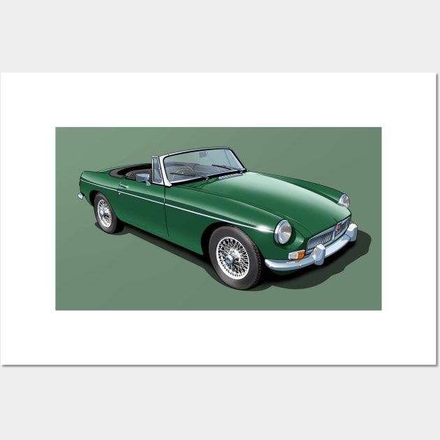 MGB Roadster in british racing green Wall Art by candcretro